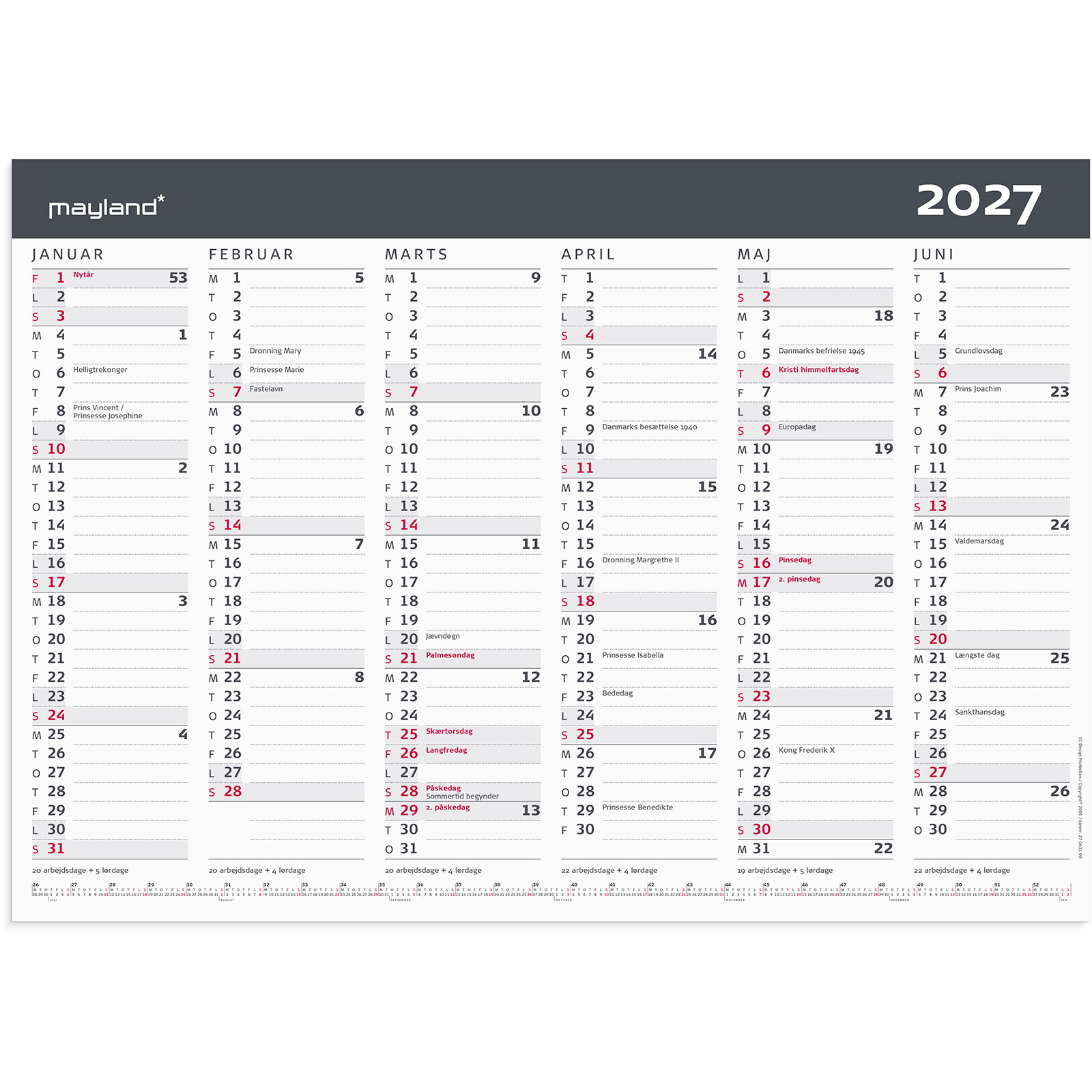 Mayland 27063100 moderne vægkalender A3