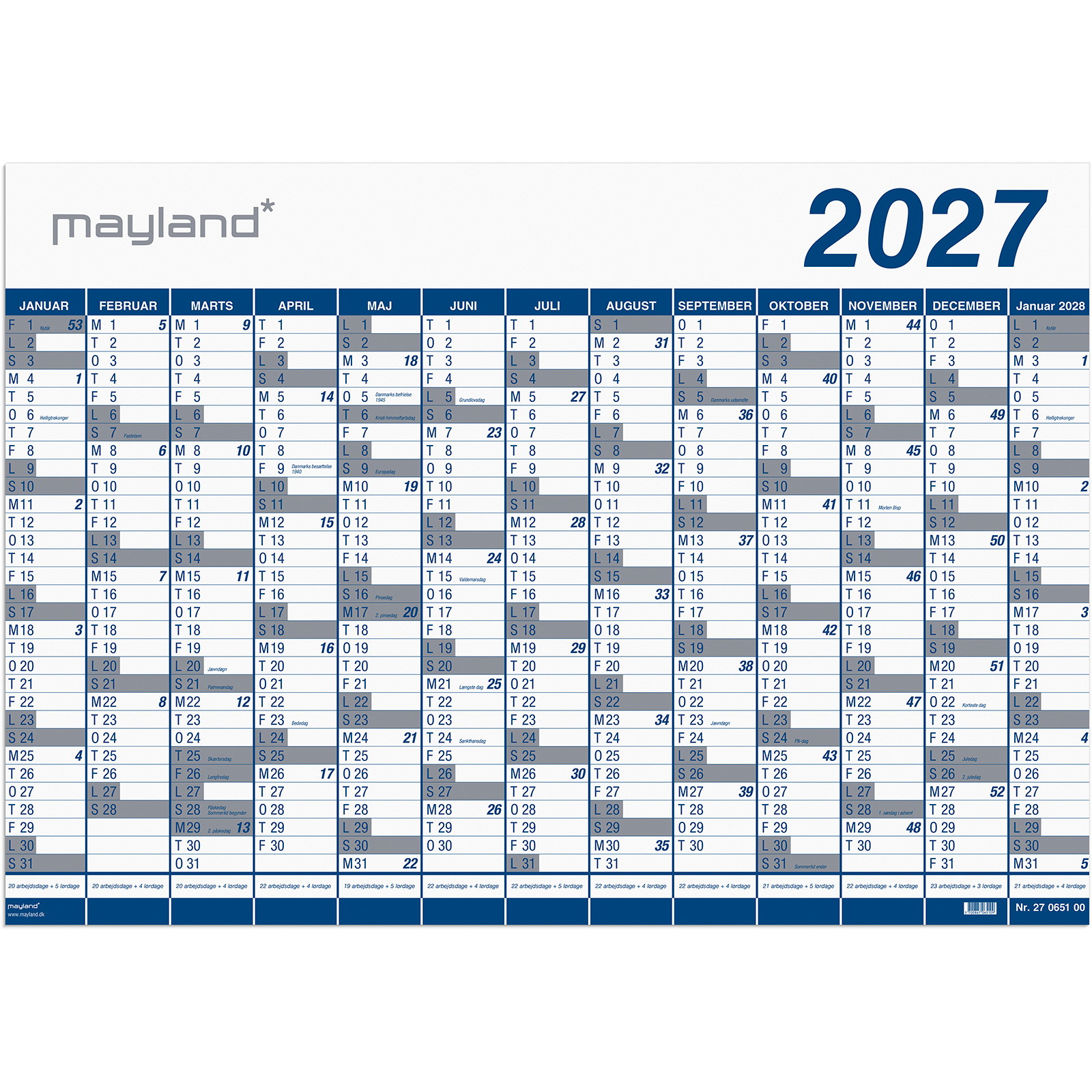 Mayland 27065100 1x13mdr vægkalender 70x100cm