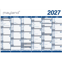 Mayland 27065400 2x6mdr vægkalender i rør 70x100cm