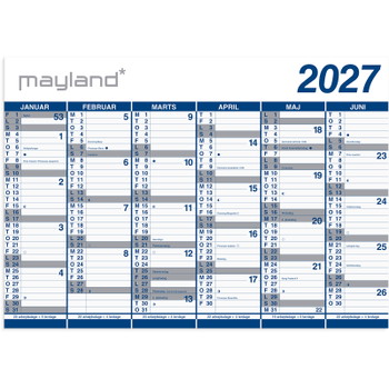 Mayland 27065400 2x6mdr vægkalender i rør 70x100cm