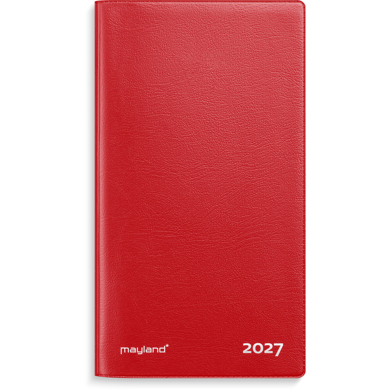 Mayland indexkalender 2027 – 17 x 9,5 cm, rød vinyl
