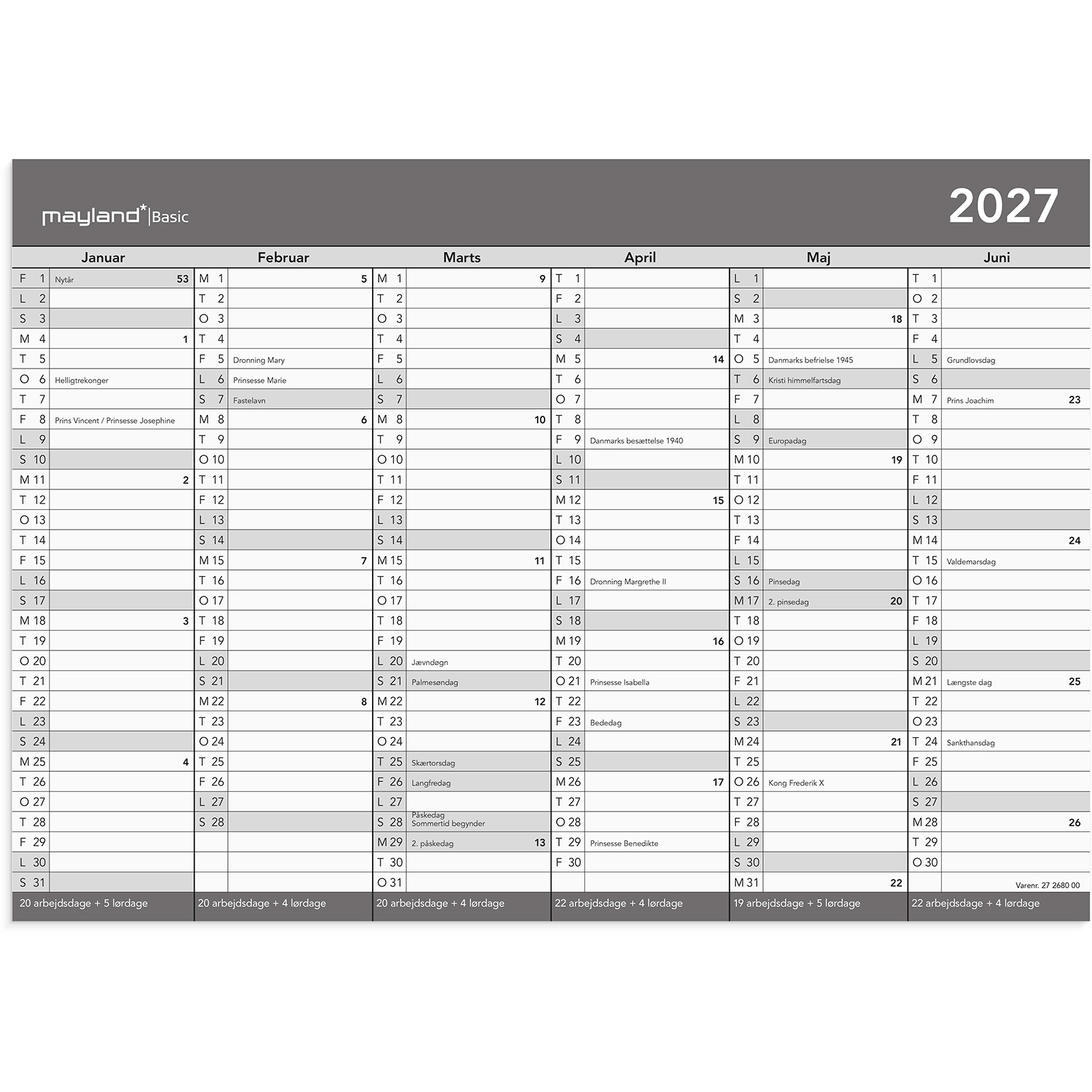 Mayland 27268000 Basic kontorkalender grå A4