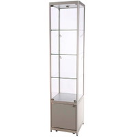 Vitrine Showcase Tower Solo m/LED, lås og underskab Sølv