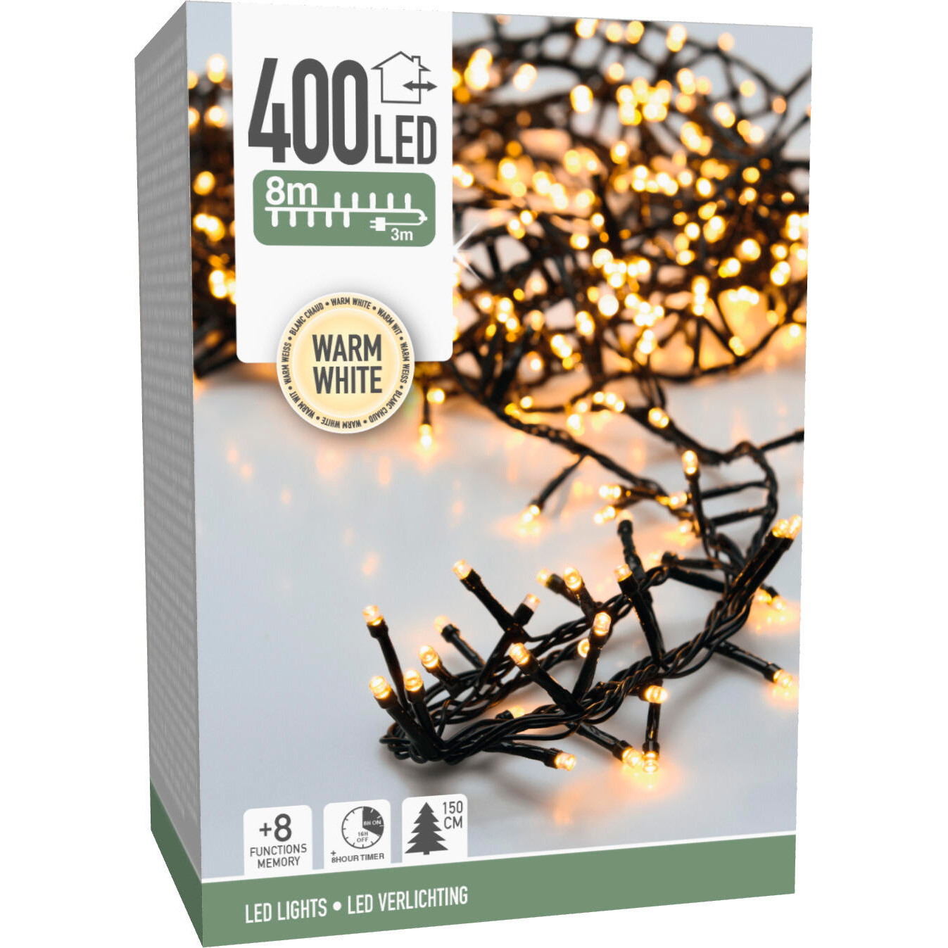 Lyskæde klyngelys 8m 400 LED Varm hvid