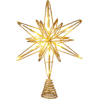 Juletræsstjerne LED Ø33cm Champagneguld